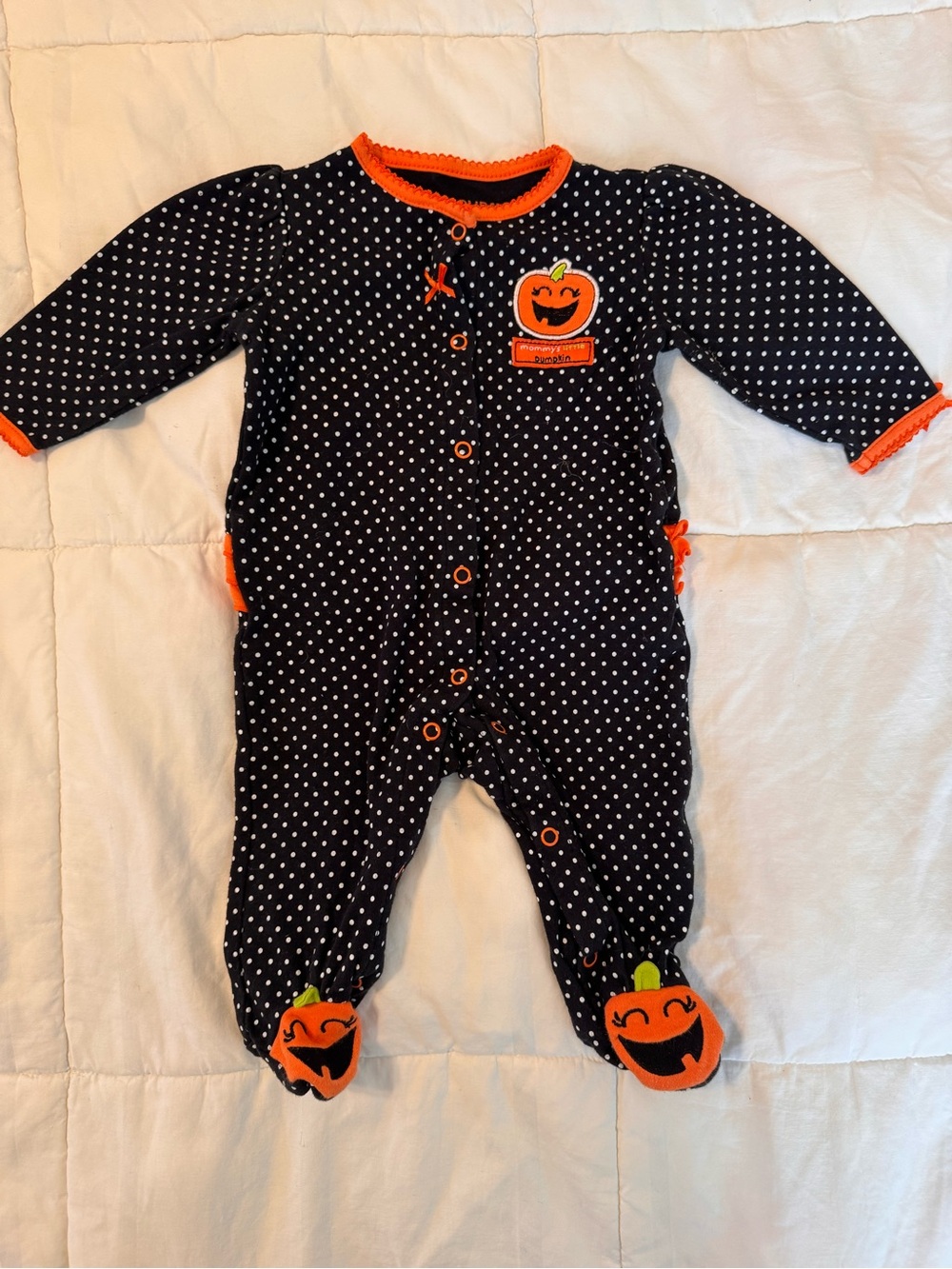 Black Polka Dot Halloween Pumpkin Onesie